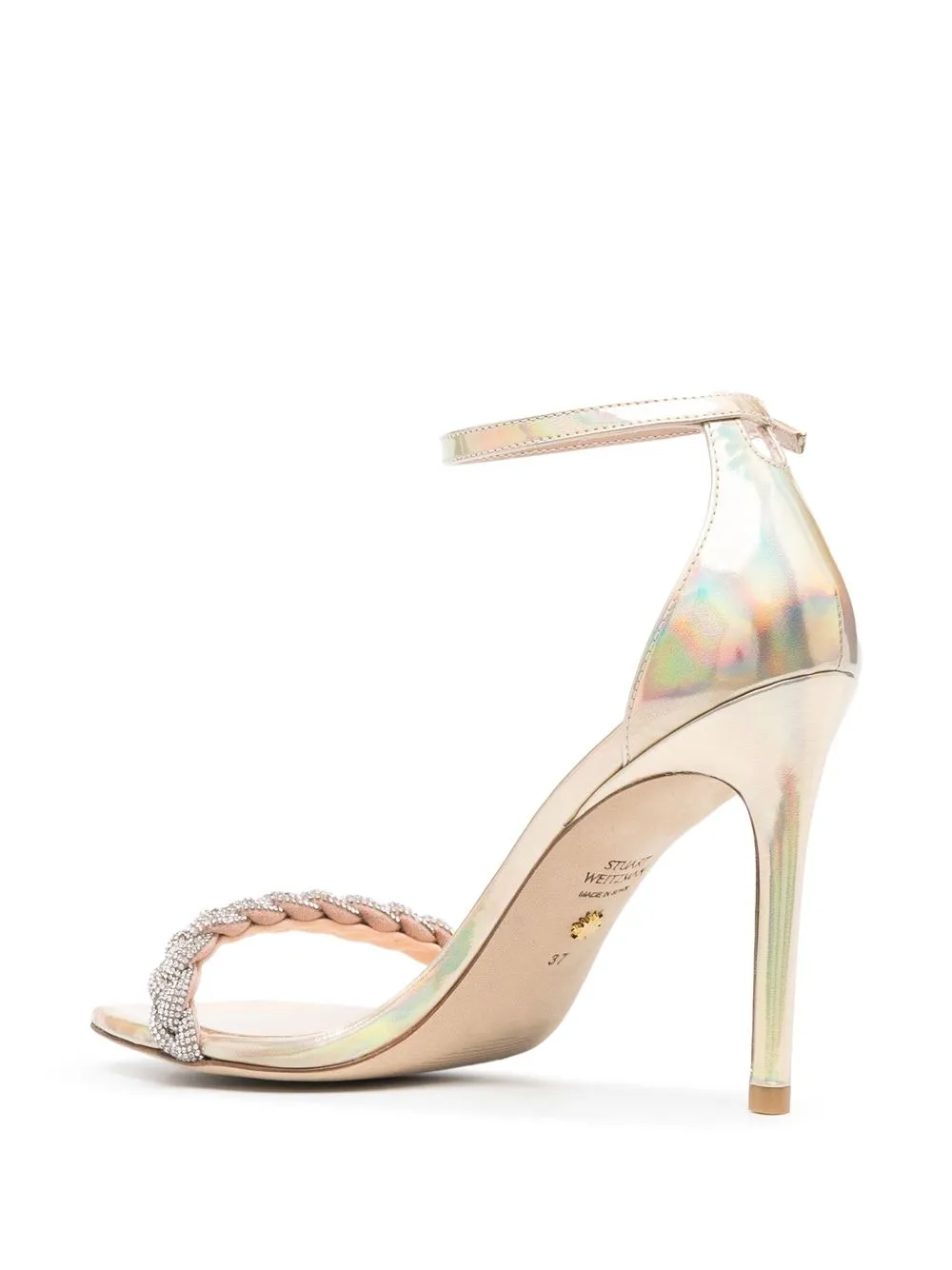 Босоножки с голографическим эффектом и кристаллами Stuart Weitzman, золотой — фото 3