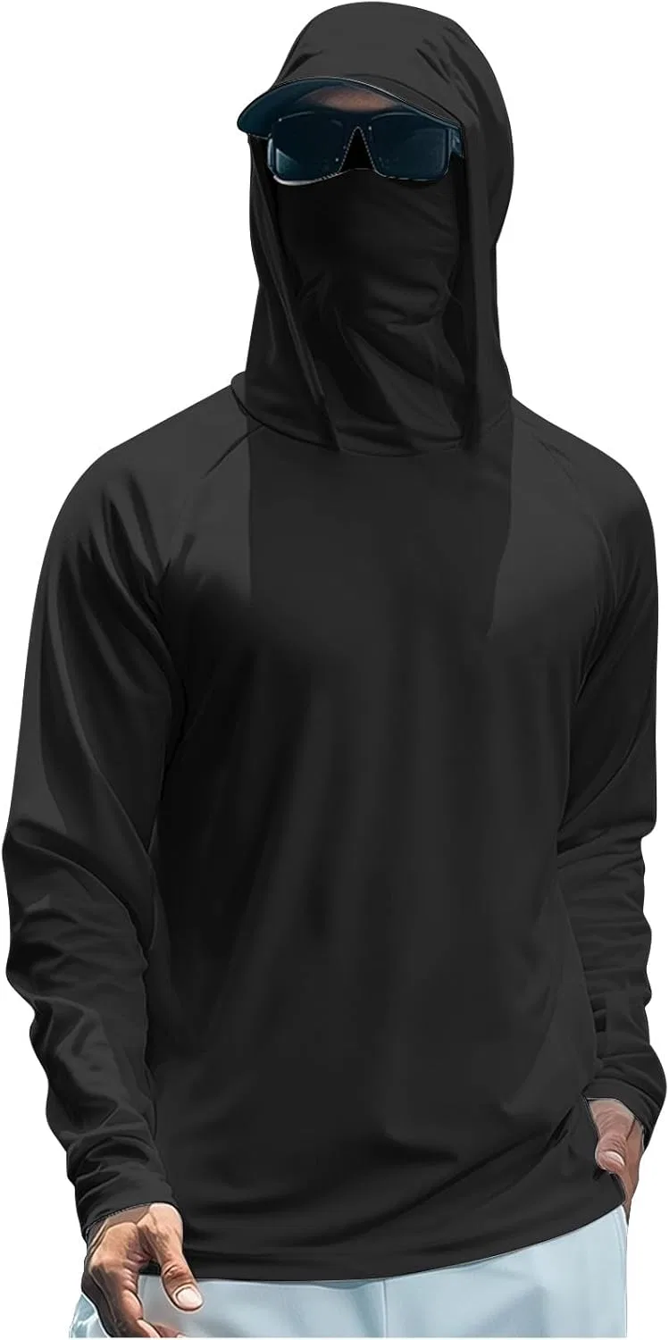 Футболка с капюшоном и маской UPF 50+ для рыбалки, B02 Black