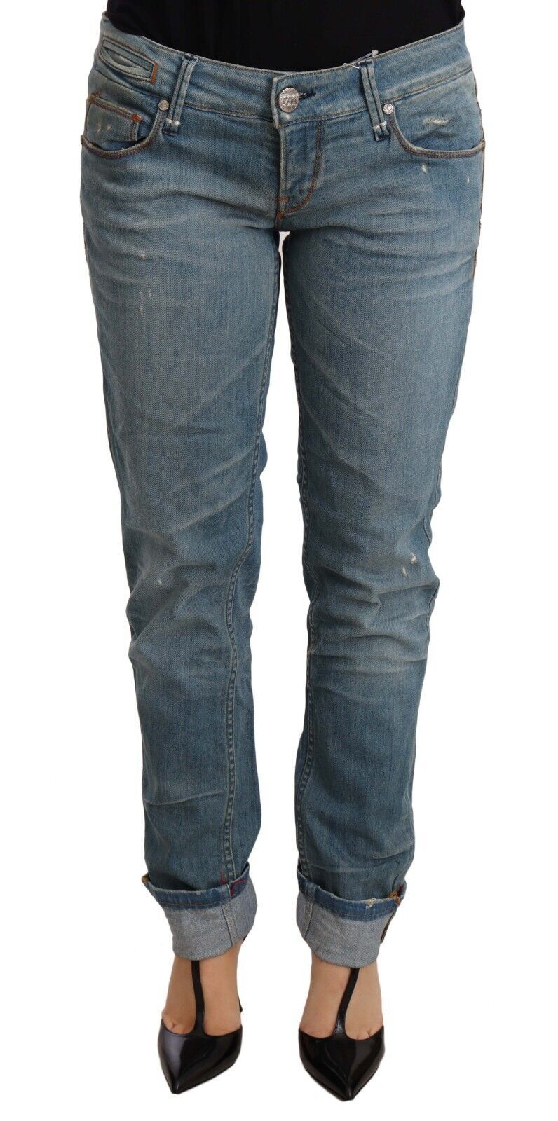 

Acht Washed Cotton Folded Hem Womens Брюки женские, синий