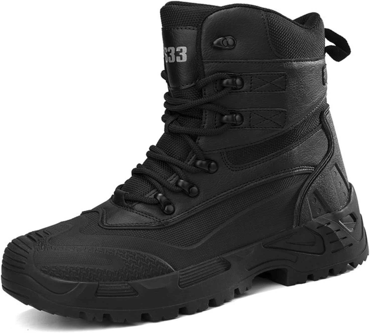 

Мужские тактические военные ботинки из кожи с сеткой, на шнуровке, водонепроницаемые, легкие, с нескользящей подошвой из резины, для походов, работы на открытом воздухе, зимы и снега Qklmwes, черный