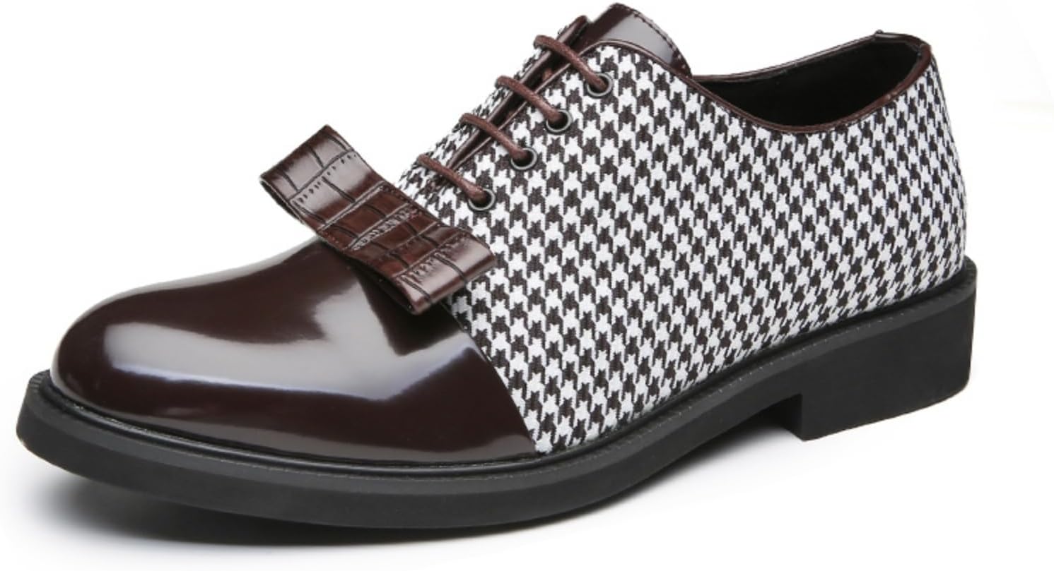 

Мужские роскошные оксфорды из кожи и ткани с узором «гусиная лапка», с бантом, на шнуровке, с округлым носком Yrzhgdl, коричневый