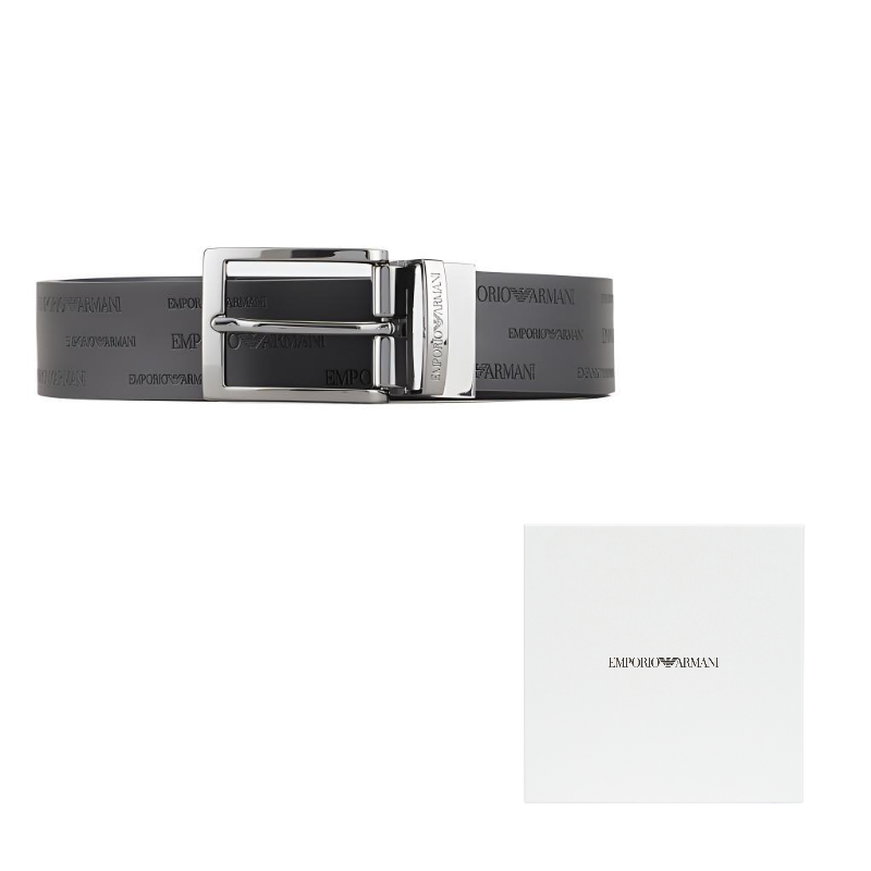 

Ремень реверсивный с тиснением логотипа EMPORIO ARMANI, черный/темно-синий