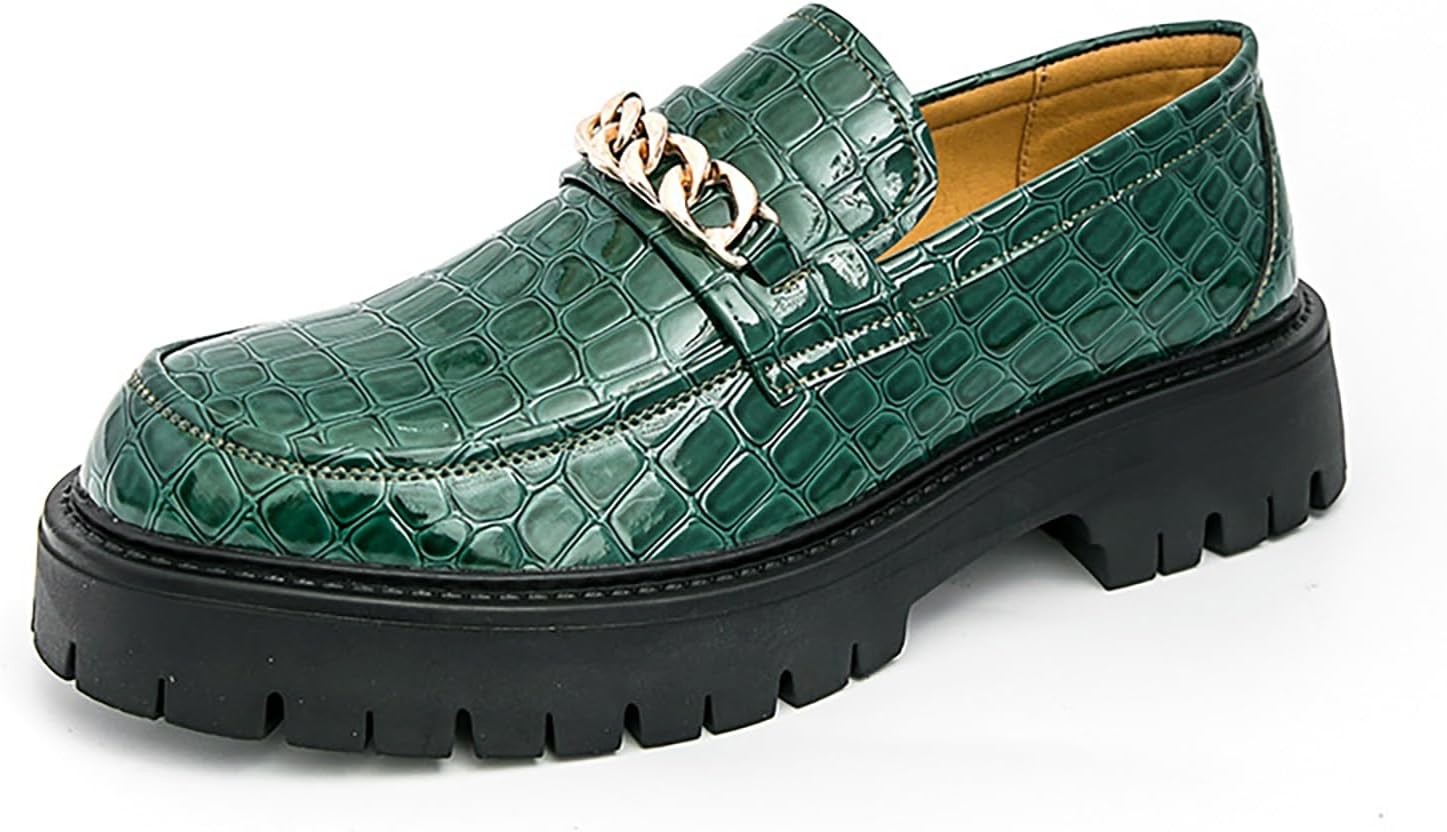 

Мужские кожаные лоферы на платформе с принтом, модные с круглым носком, противоскользящей подошвой, без шнурков, деловые повседневные туфли для офиса, выпускного и вечеринки Hdfdb, зеленый