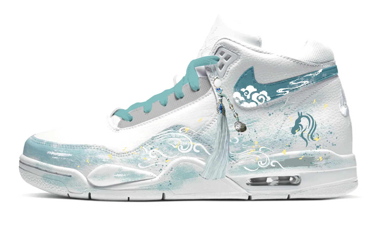 Кроссовки баскетбольные Mid top Vintage Flight Legacy Horse Steps Across The Galaxy Slip Resistant Abrasion Resistant Nike, белый серый cyan