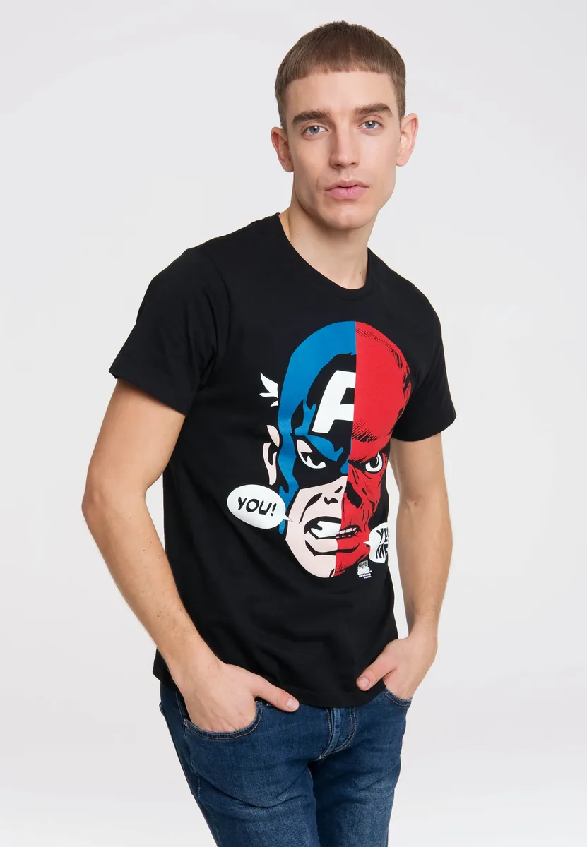 

Футболка Logoshirt "Marvel — Капитан Америка и Красный Череп" с мотивом Капитана Америки, черный