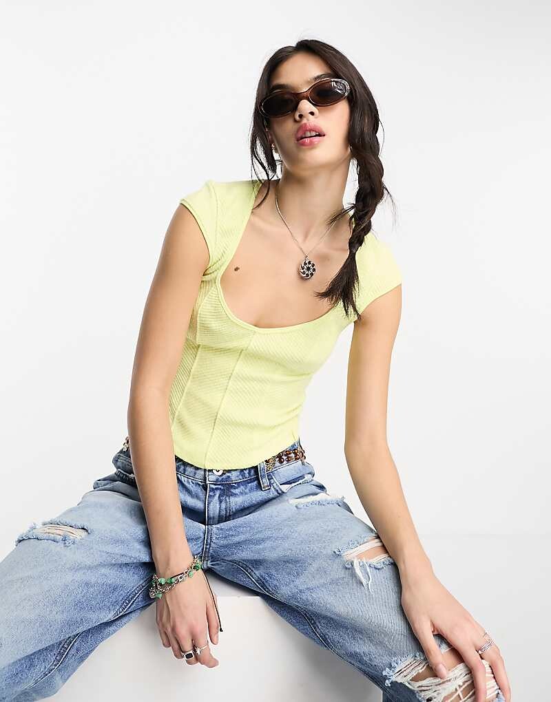 

Светло-салатовая футболка в рубчик Free People