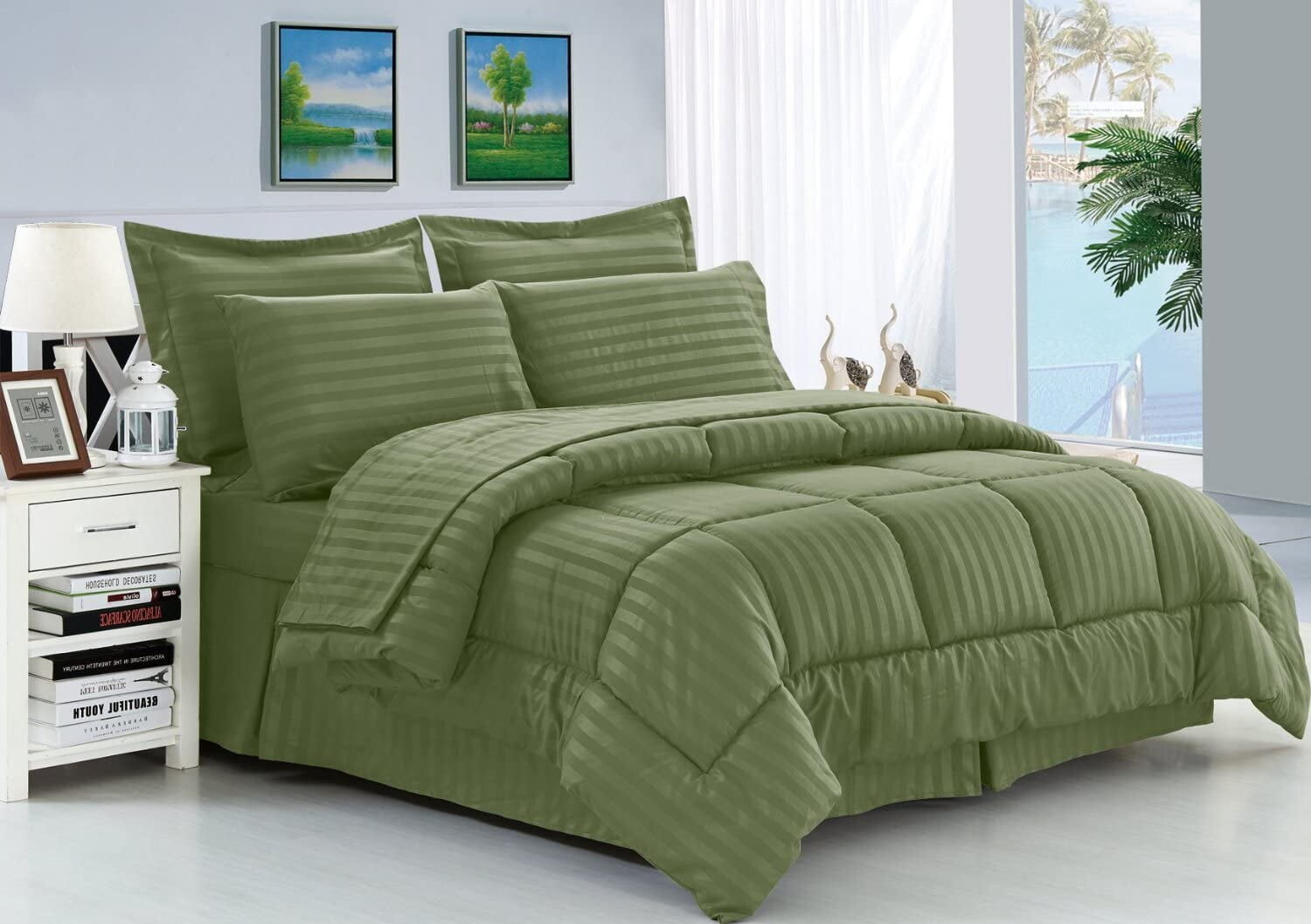 

Комплект постельного белья в полоску Queen Sage Elegant Comfort, зеленый