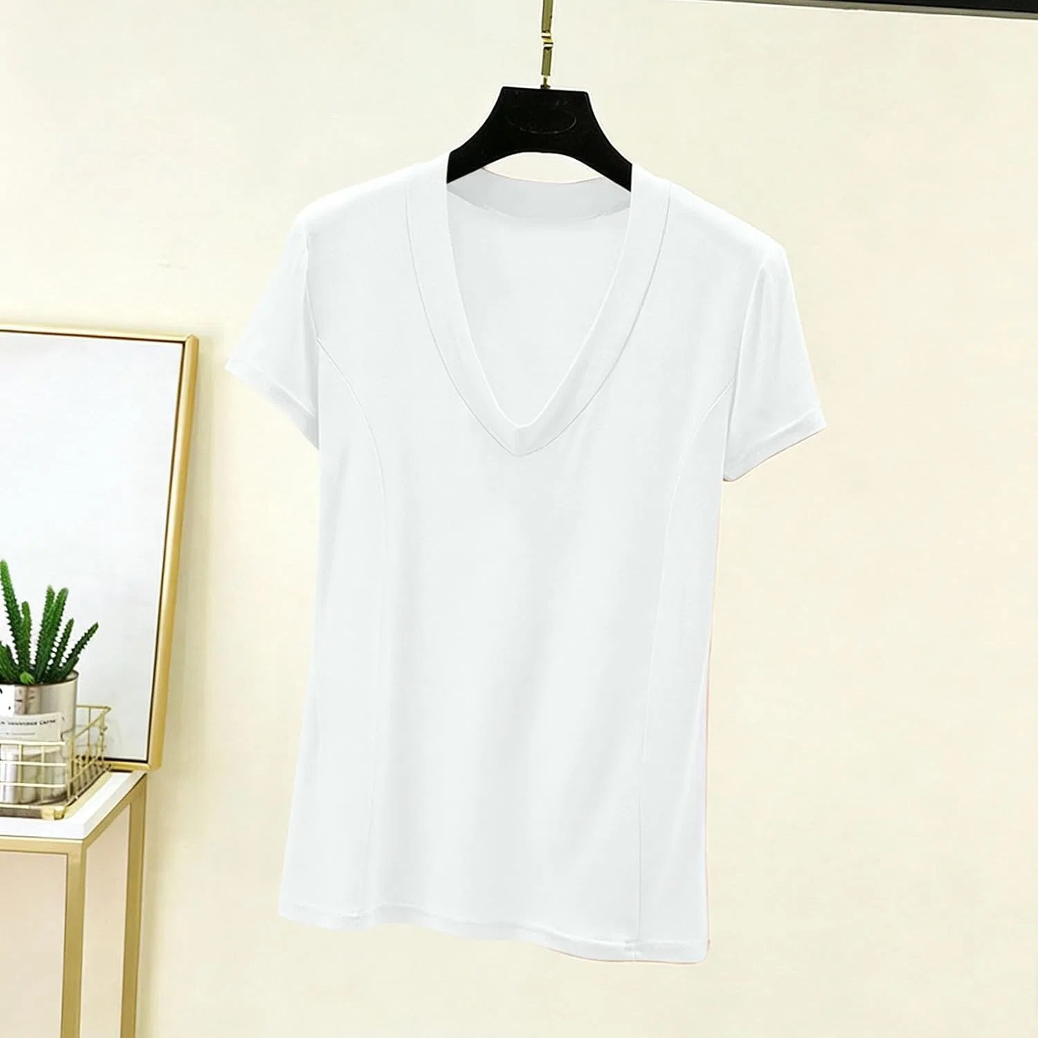 Женская футболка с V-образным вырезом, короткий рукав, Polyester, White — фото 3