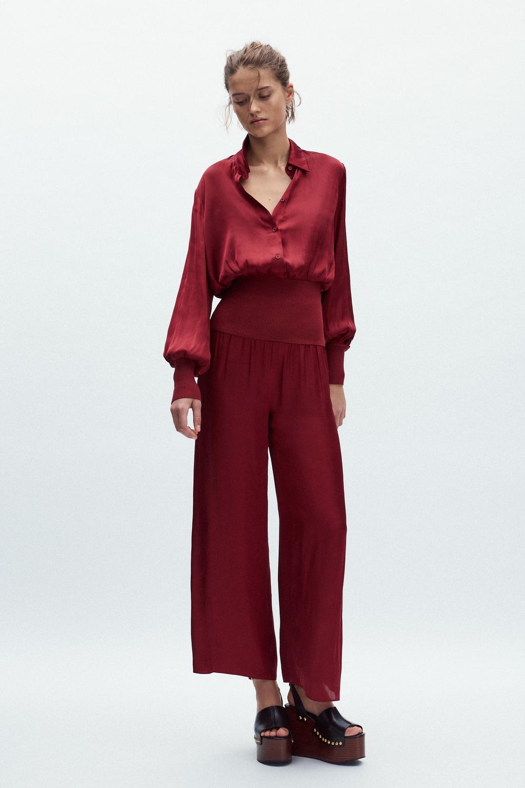 

Атласные брюки в рубчик ZARA, бордовый