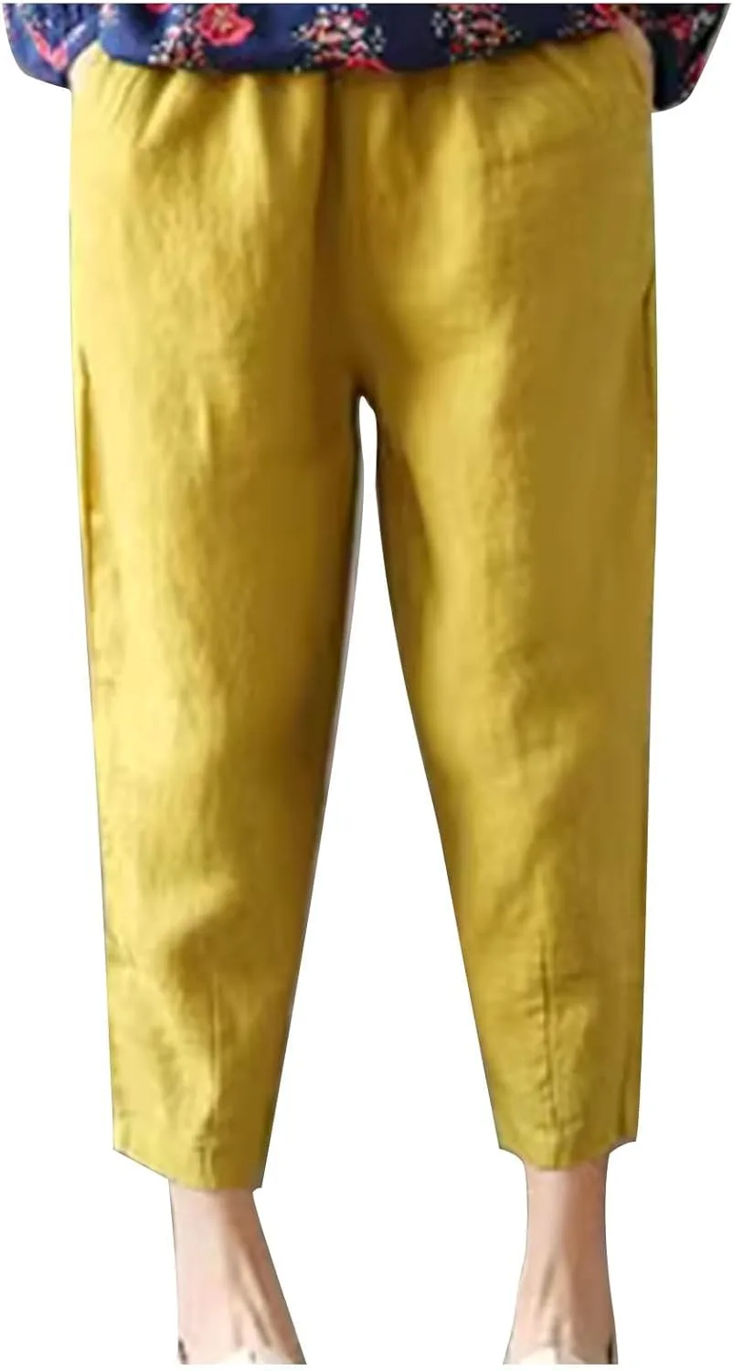 

JOAU Linen Capri Pants для женщин High Waisted