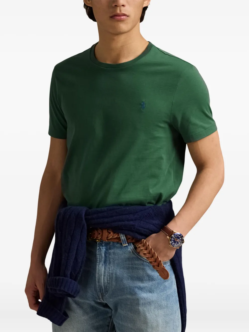 Футболка с вышивкой и круглым вырезом POLO RALPH LAUREN, зеленый — фото 3