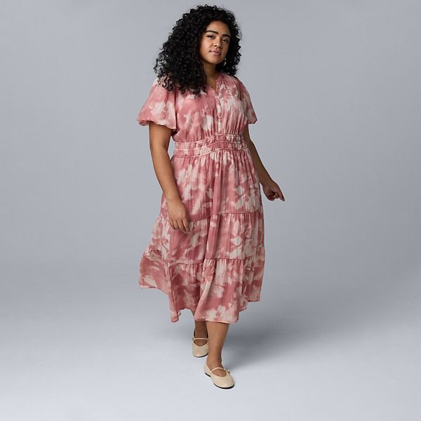 

Платье макси Plus size Simply Vera Vera Wang, Pink Red Floral