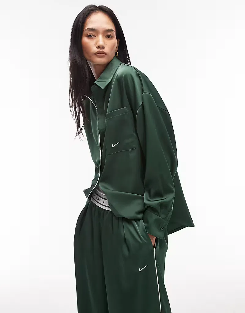 Атласная рубашка с длинными рукавами Nike, темно-зеленый