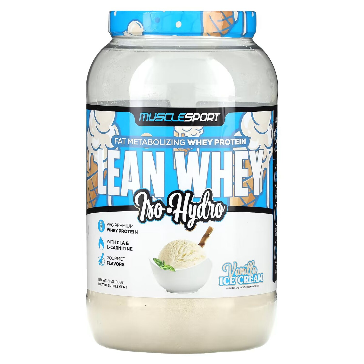 

Lean Whey, Iso-Hydro, ванильное мороженое, 2 фунта (908 г) Musclesport