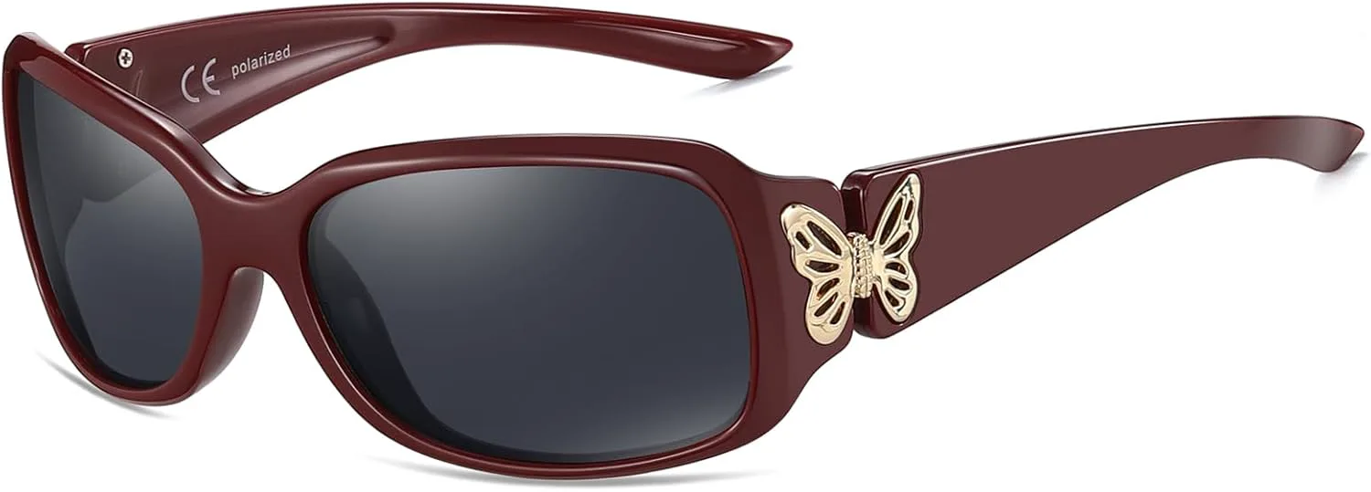 

Женские поляризованные солнцезащитные очки HAOLOTA - модный дизайн в форме бабочки с обтекаемой формой и защитой от УФ-излучения UV400, A10 Wine Frame/Grey Lens