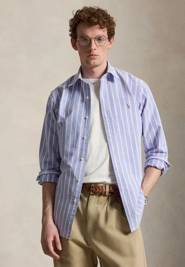 Рубашка оксфорд Polo Ralph Lauren, Custom fit striped oxford shirt, синий/розовый