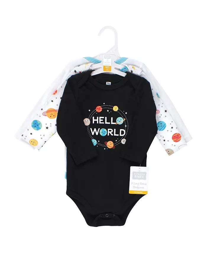 Комплект из трех боди Hudson для мальчиков унисекс с длинным рукавом из хлопка Hudson Baby, мультиколор — фото 2