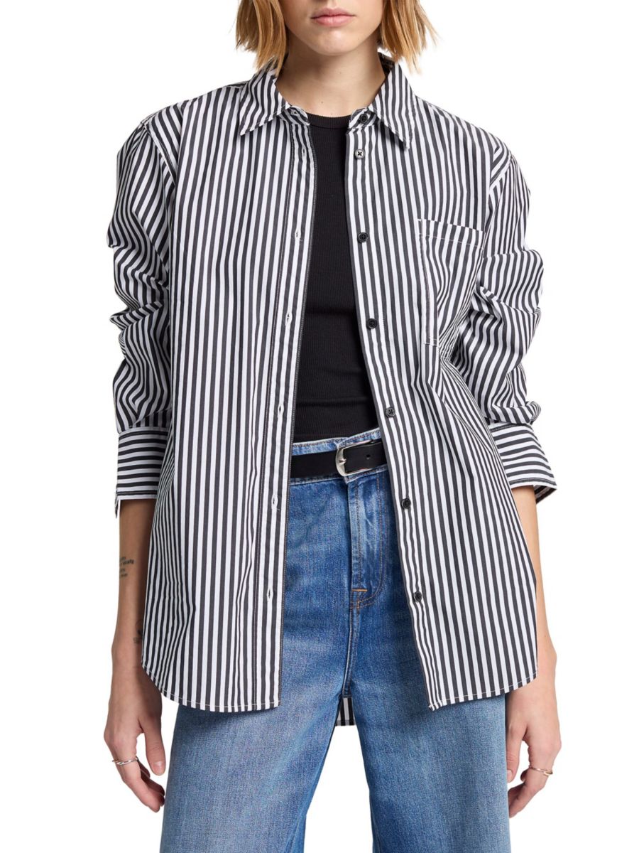 

Повседневная полосатая рубашка на пуговицах 7 For All Mankind, цвет Black White Stripe