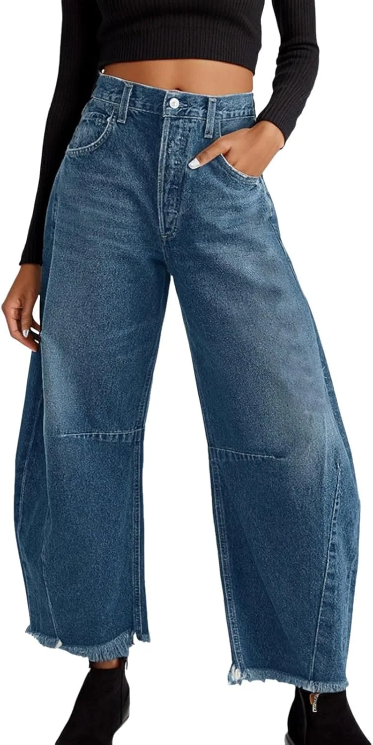 

Женские джинсы wide leg летние мешковатые с высокой талией и raw hem