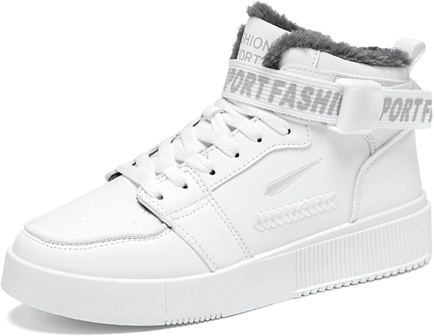 

Мужские зимние кроссовки с меховой подкладкой, высокие, для скейтбординга, повседневная носка, теплые повседневные прогулочные обувь Spwagym, белый
