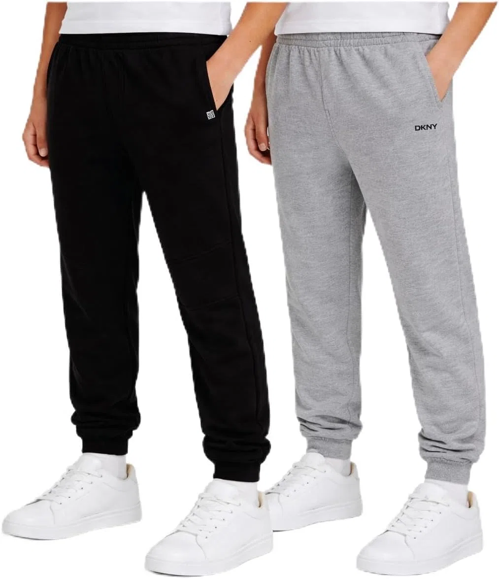Спортивные штаны DKNY для мальчиков - комплект из 2 штук, из мягкого флиса, с эластичным поясом и карманами, средне-серый меланж/черный