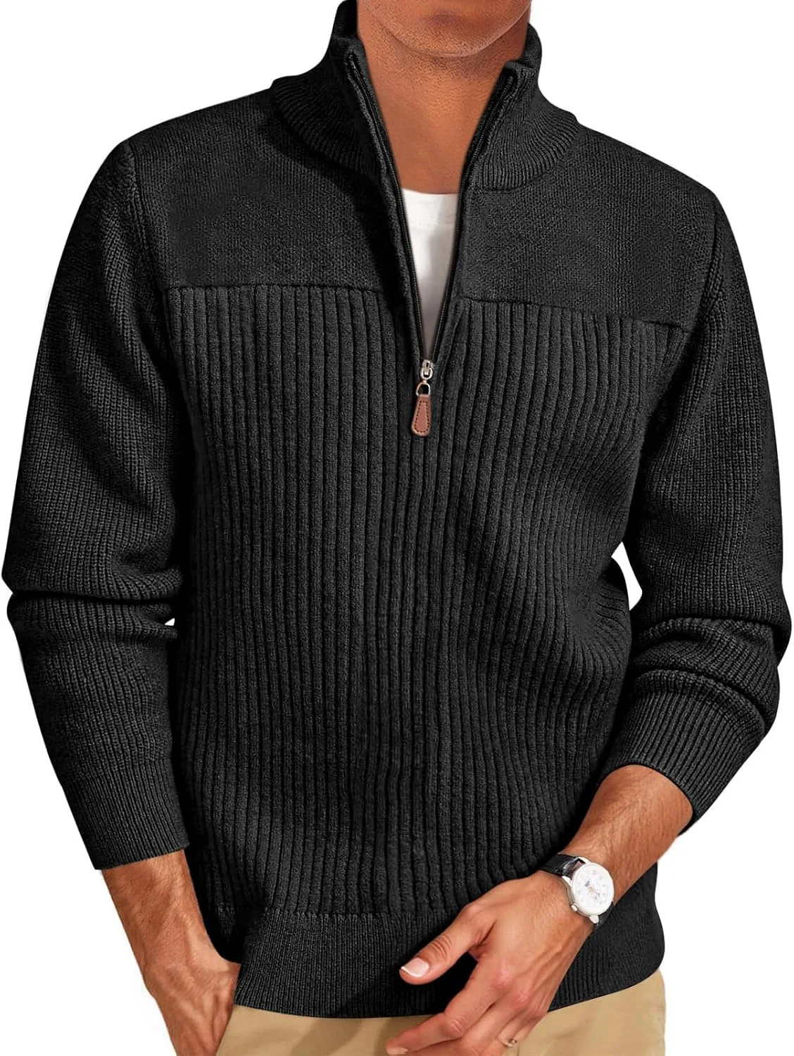 

Runcati мужской свитер с четвертью молнии, воротник-стойка, ребристая вязка, легкий