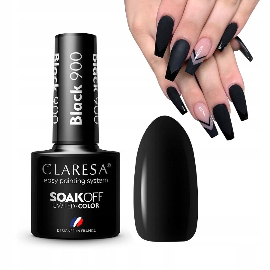 

Claresa Hybrid UV/LED лак для ногтей, черный 900, черный, суперпокрытие Puderek