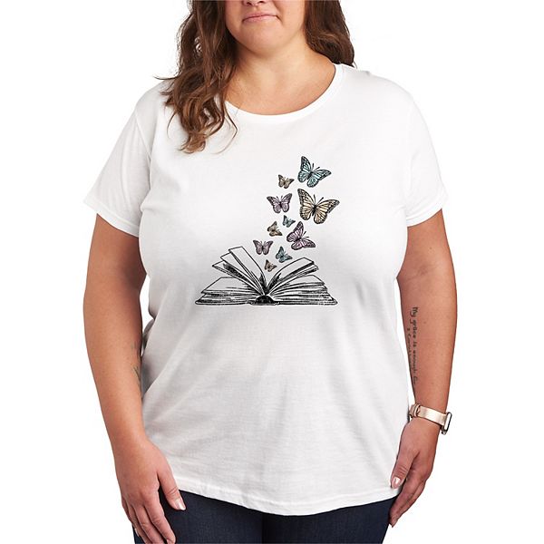 

Футболка с принтом бабочки и книги Plus size Licensed Character, White, Белый, Футболка с принтом бабочки и книги Plus size Licensed Character, White