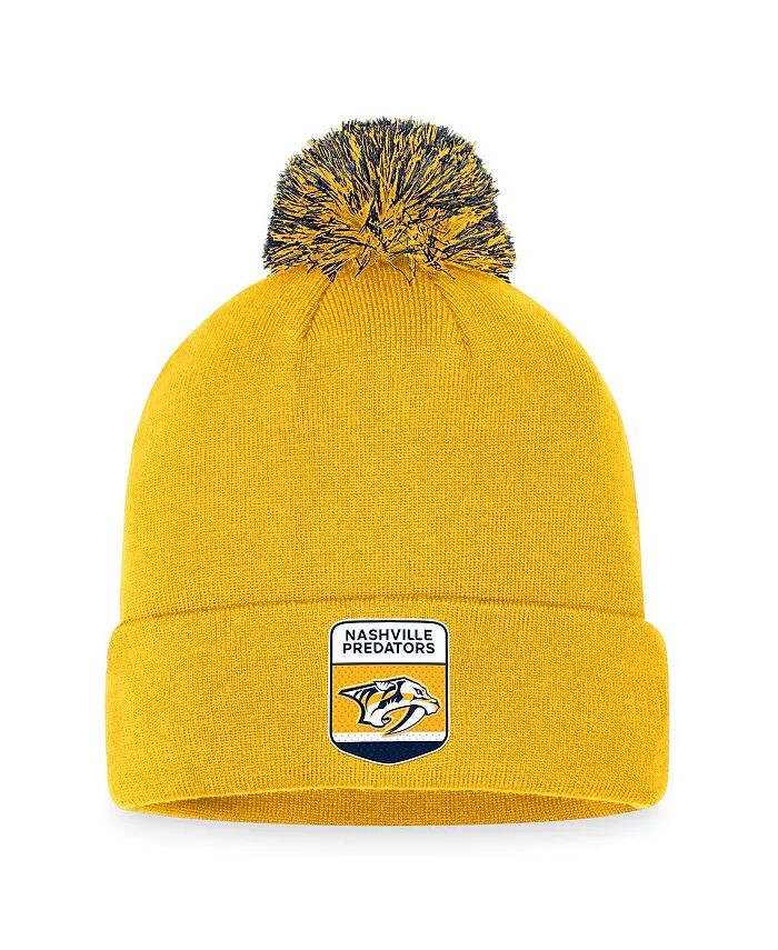 

Мужская золотая шапка Nashville Predators драфта НХЛ 2023 с манжетами и помпоном Fanatics