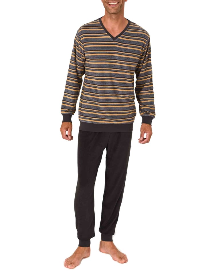 

NORMANN Пижама из махровой ткани с длинными рукавами и манжетами оранжевого цвета