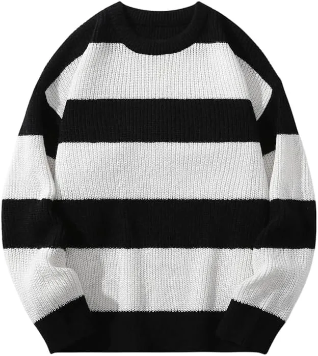 

Мужской полосатый свитер свободного кроя с круглым вырезом