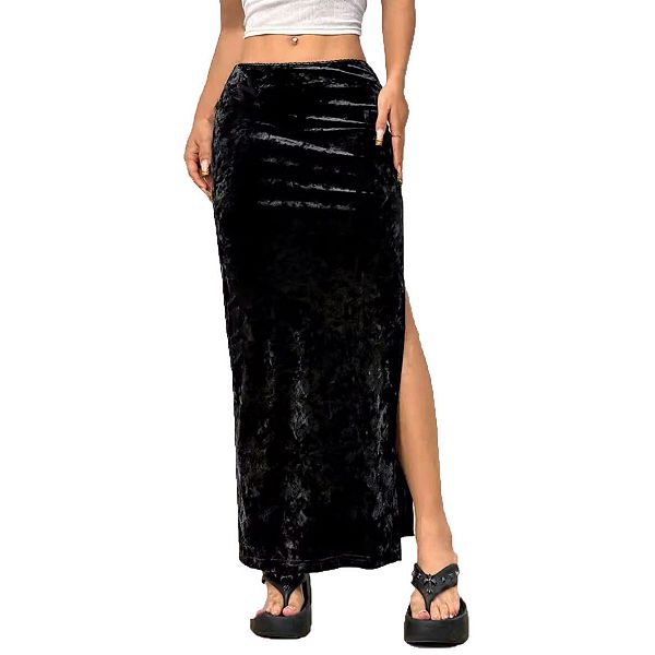 

Женская бархатная длинная юбка с боковым разрезом и эластичным поясом Kojooin