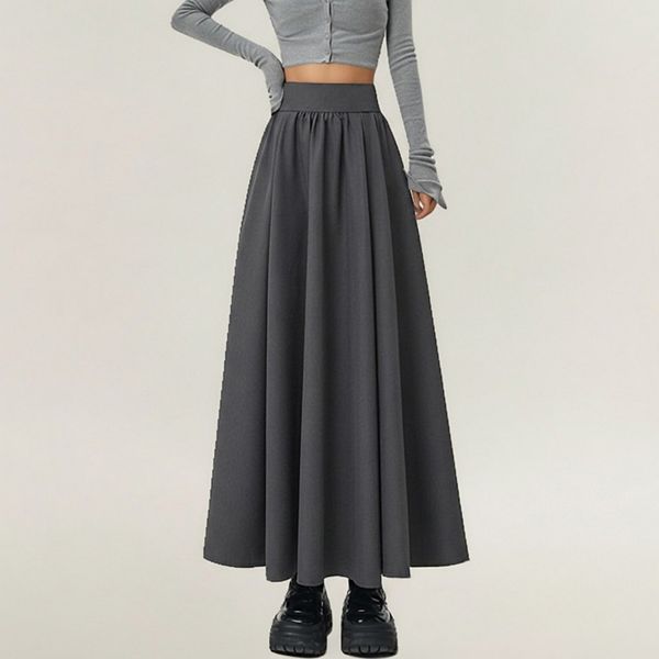 

Женская макси-юбка с широким гладким поясом и струящимся объемным силуэтом Anna-Kaci, Gray