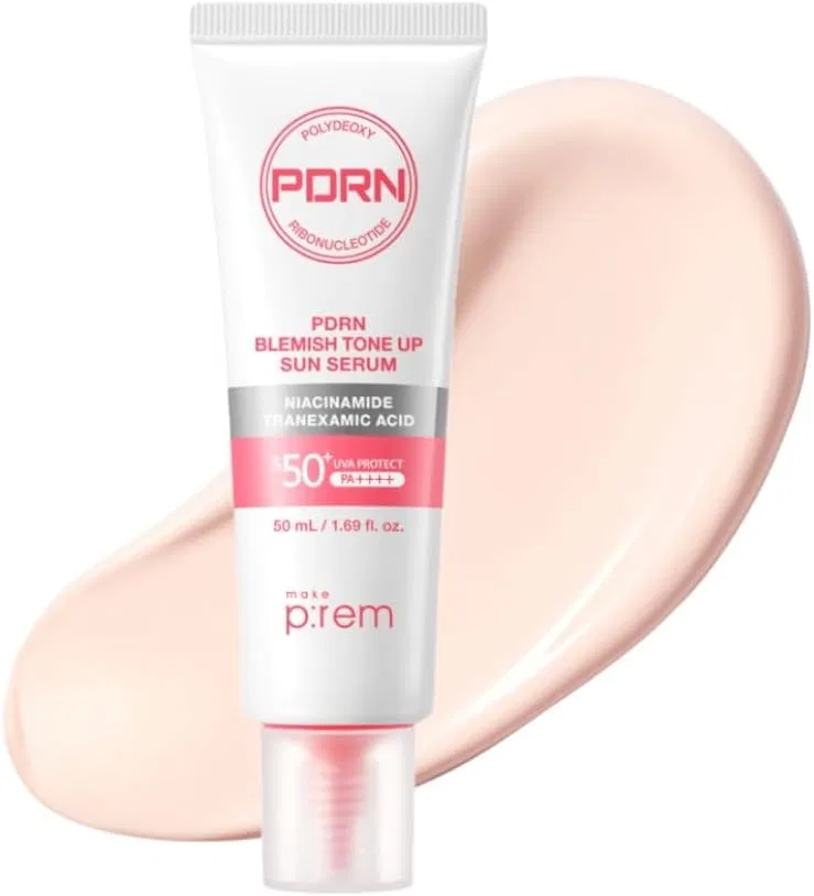 Солнцезащитный сыворотка-праймер Make Prem Makeup Prime PDRN Blemish Tone Up Sun Serum 50 мл розово-бежевый Makep:Rem