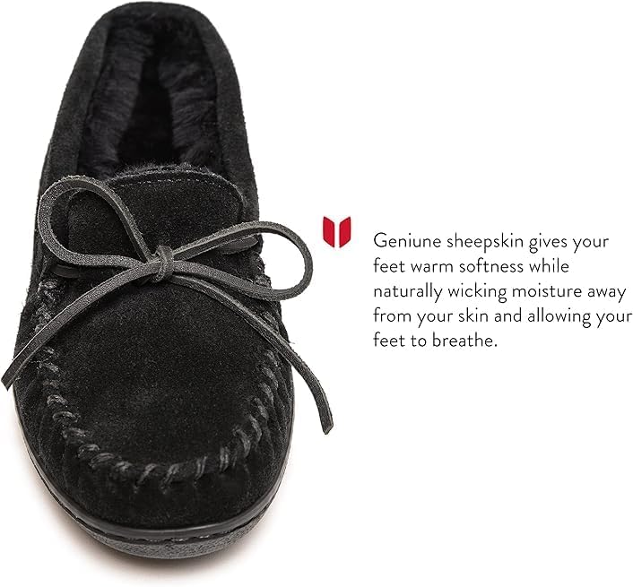 Мужские мокасины Minnetonka с жесткой подошвой из овчины, черный — фото 2