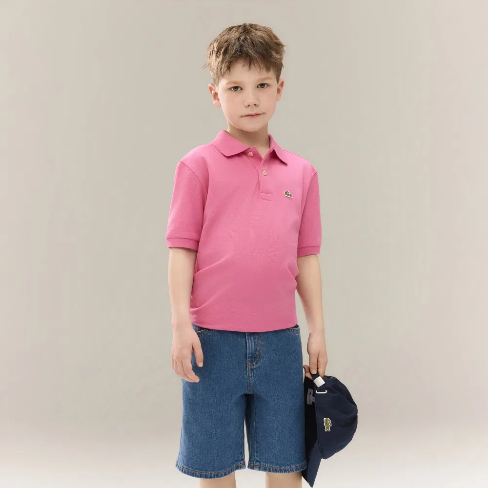 Детская базовая футболка-поло с коротким рукавом розовая от Lacoste