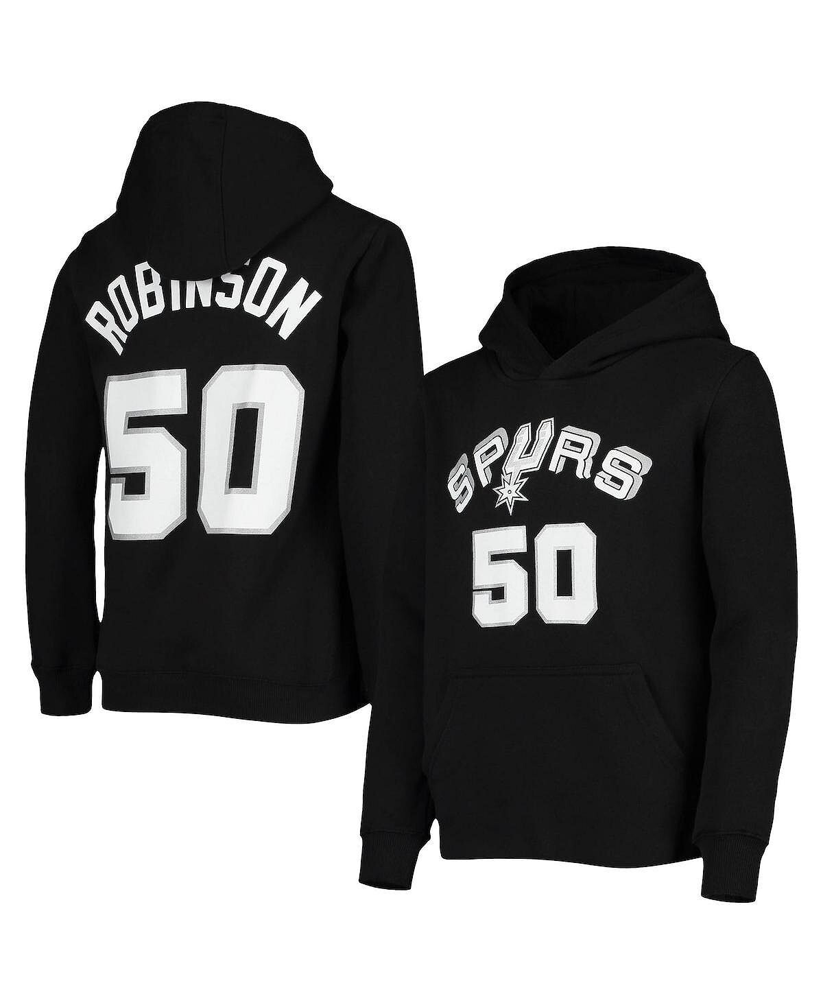 

Черный пуловер с капюшоном David Robinson San Antonio Spurs из твердой древесины для мальчиков и девочек с именем и номером Mitchell & Ness