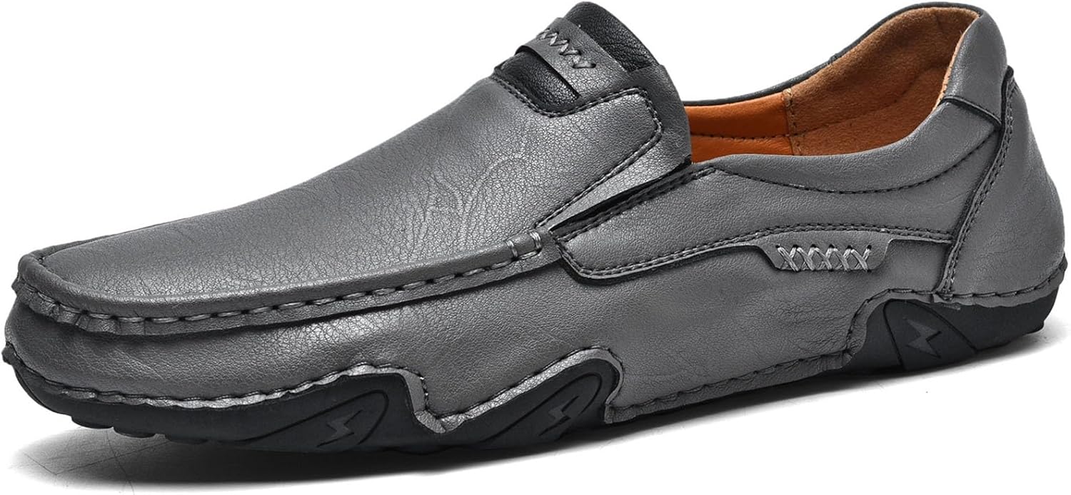 

Мужские классические деловые кожаные лоферы с ручной прошивкой, плоские, удобные для улицы, нескользящие, легкие, повседневные обувные Zppordmr, серый