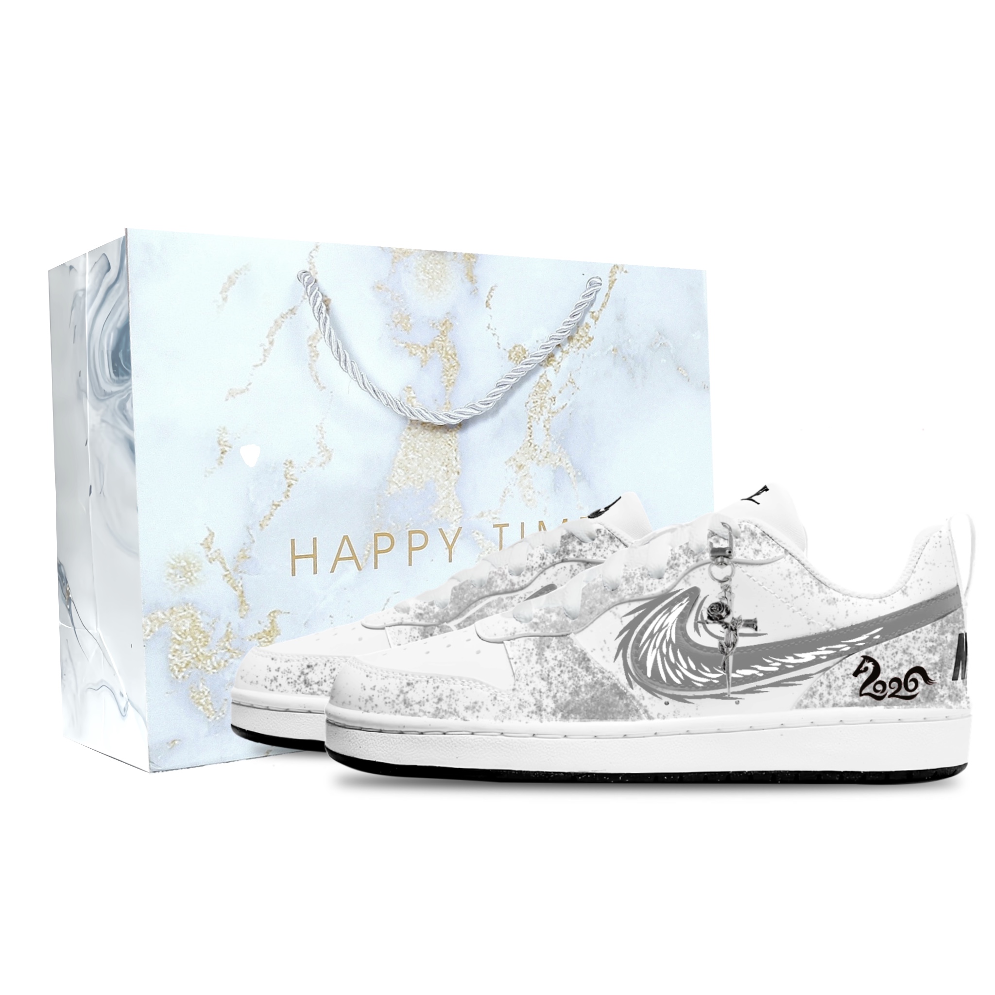 Court Borough устойчивые к истиранию дышащие низкие детские скейтборд-кроссовки Unisex Nike, белый