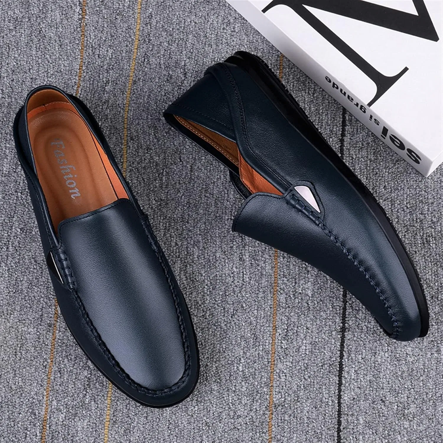 Лоферы кожаные Mens Loafers Simple Moccasins Shoes, синий PUGHGAETZF — фото 3