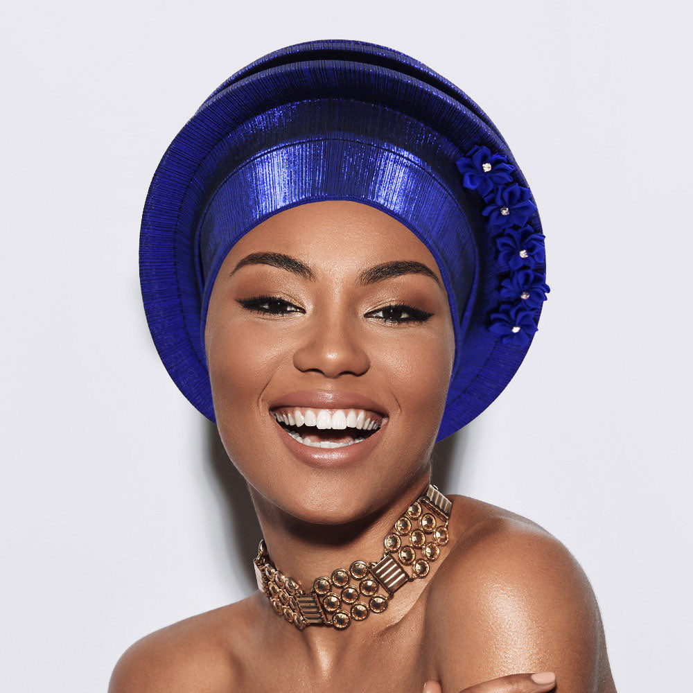 

Структурированный тюрбан для волос с цветочным акцентом FASHNZFAB, синий