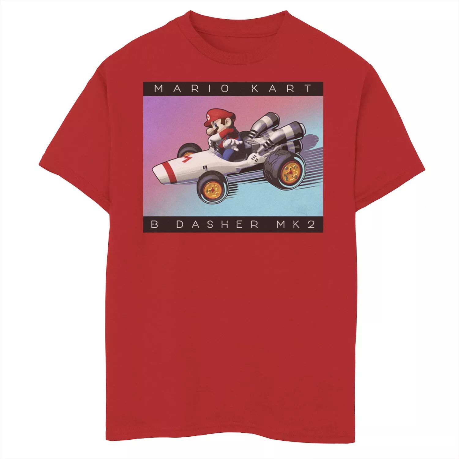 

Футболка неонового цвета с выцветшим рисунком для мальчиков 8–20 лет, Nintendo Mario Kart «B Dasher Mk. 2» для дрифта Licensed Character, красный