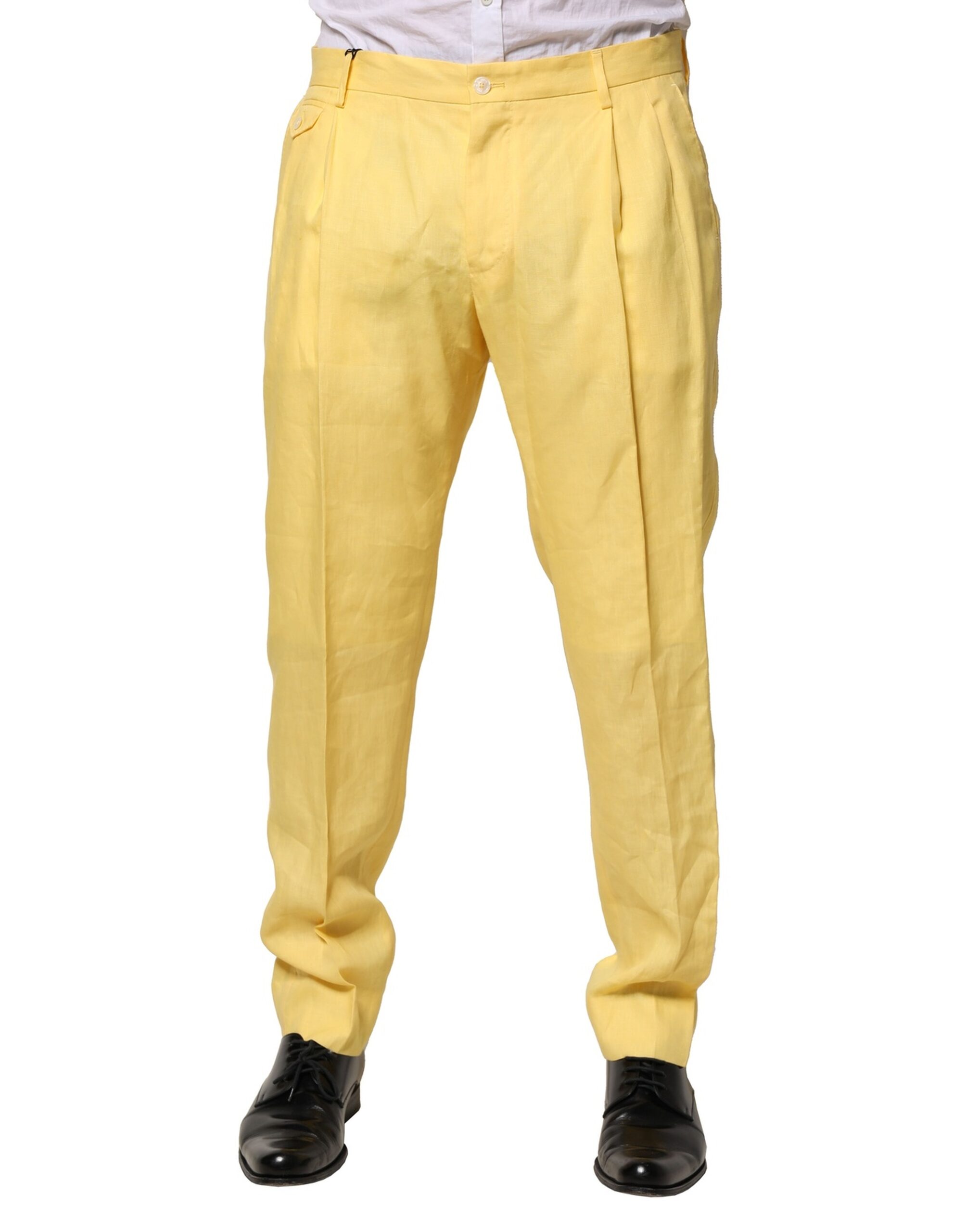 Желтые льняные зауженные брюки для мужчин Dolce & Gabbana, Yellow