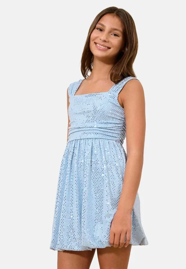 Платье Regular fit sparkle puffball hem party dress Lipsy, синее