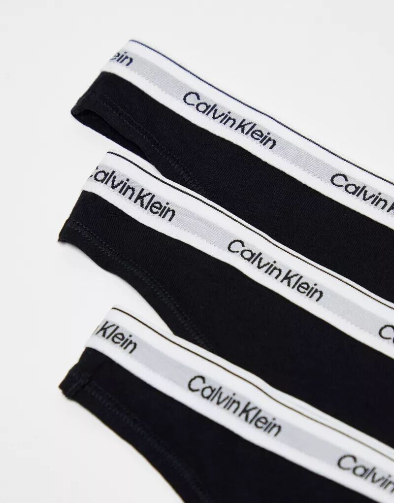 Черные трусы-стринги Calvin Klein Modern Logo (3 шт.) — фото 3