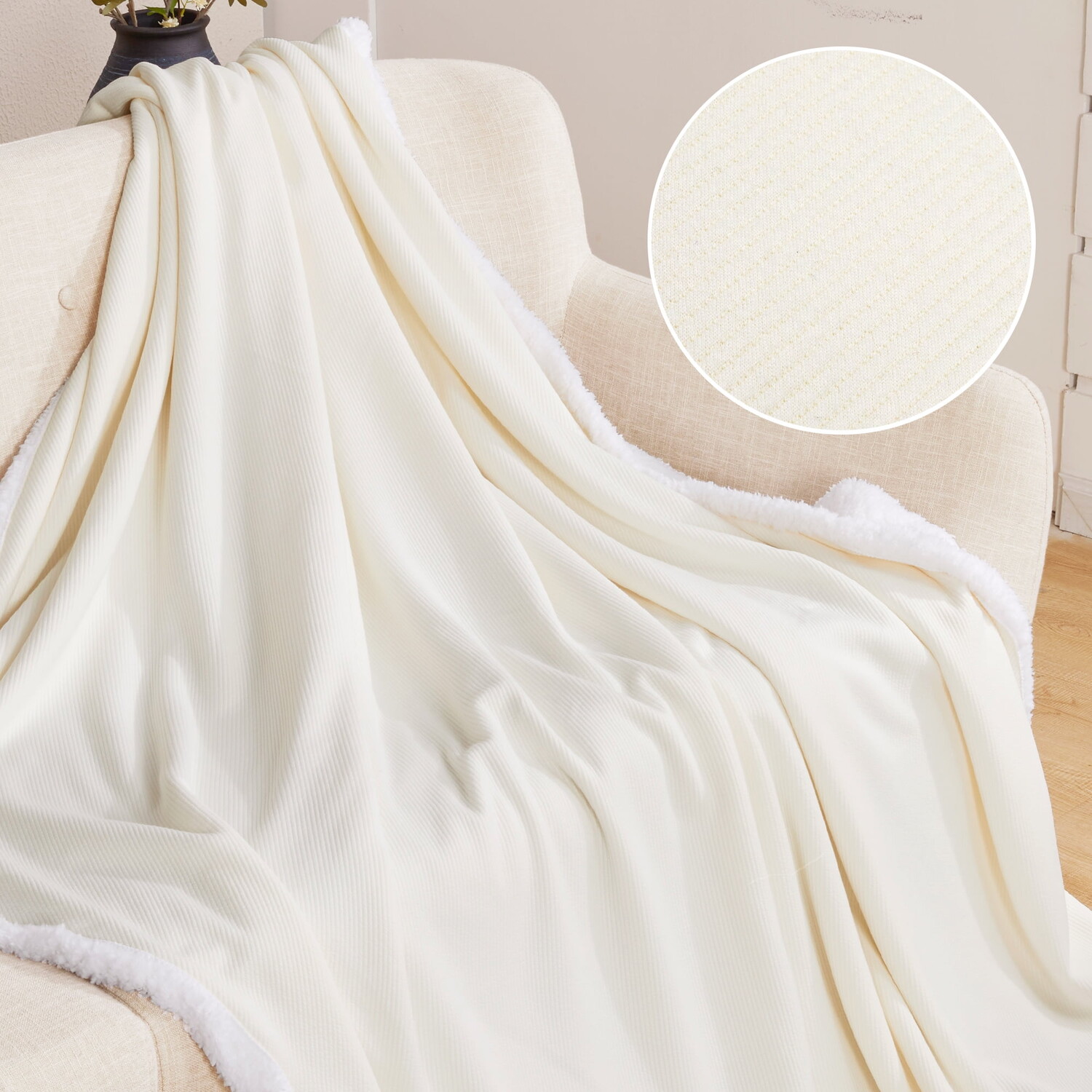 

Одеяло плюшевое Deconovo Throw Sherpa, светло-бежевый
