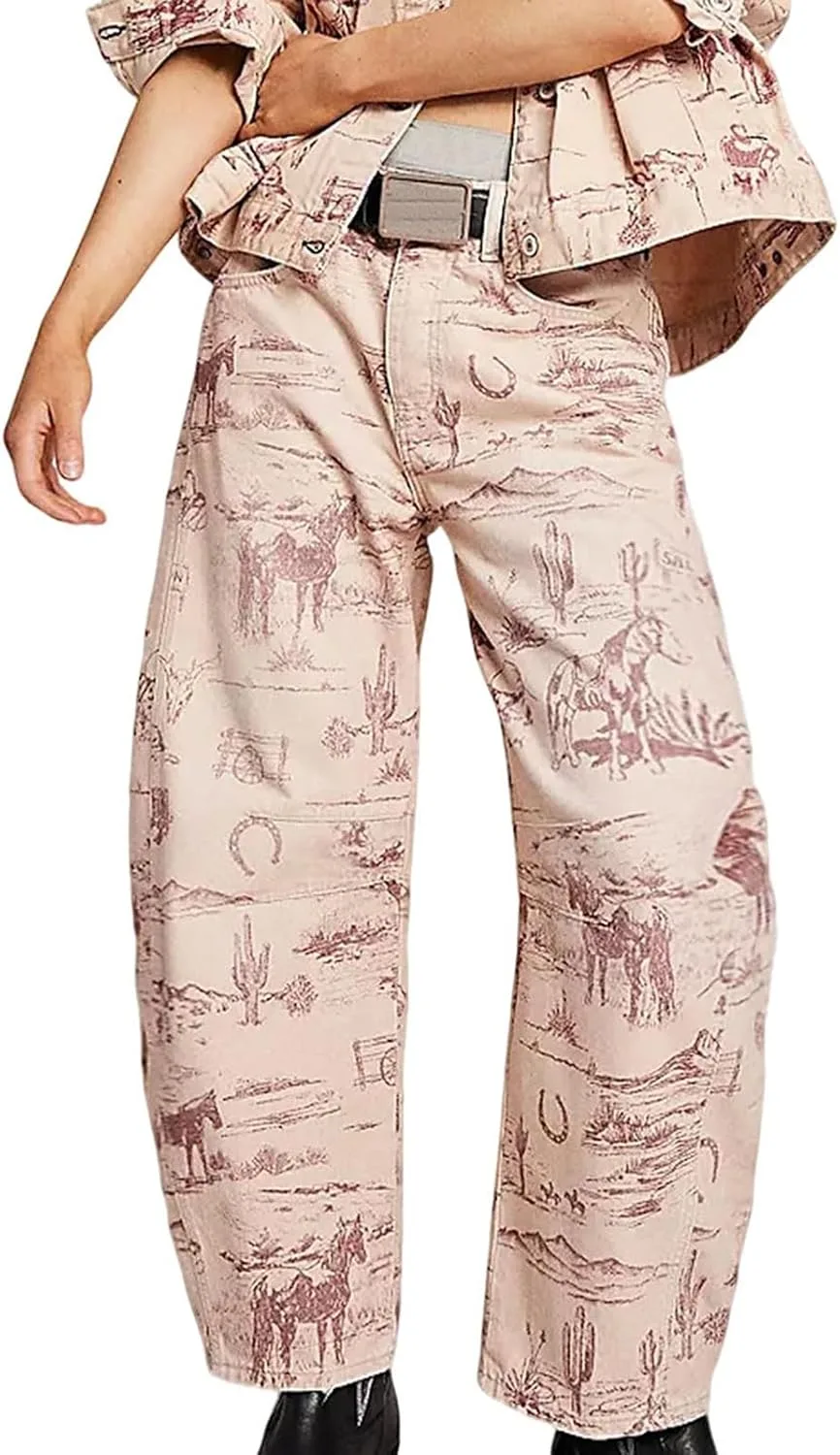 

Женские джинсы Boyfriend с цветочным принтом Mid Rise Wide Leg