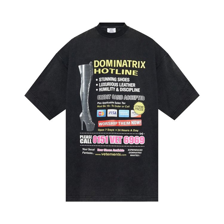 

Футболка Vetements Dominatrix Hotline Oversized T-Shirt 'Black', черный