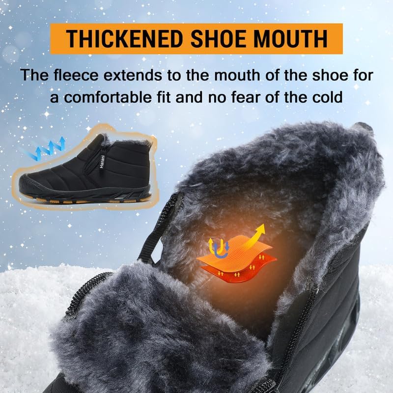 Мужские зимние ботинки Hanani Mens Snow, водонепроницаемые, с меховой подкладкой, теплые ботинки до щиколотки, на молнии, удобные для прогулок и активного отдыха, черный — фото 2