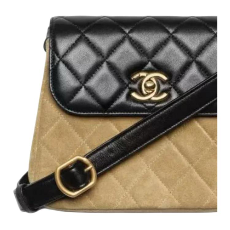 CHANEL Замшевая с кожаной ручкой сумка через плечо для женщин coffee & black — фото 3